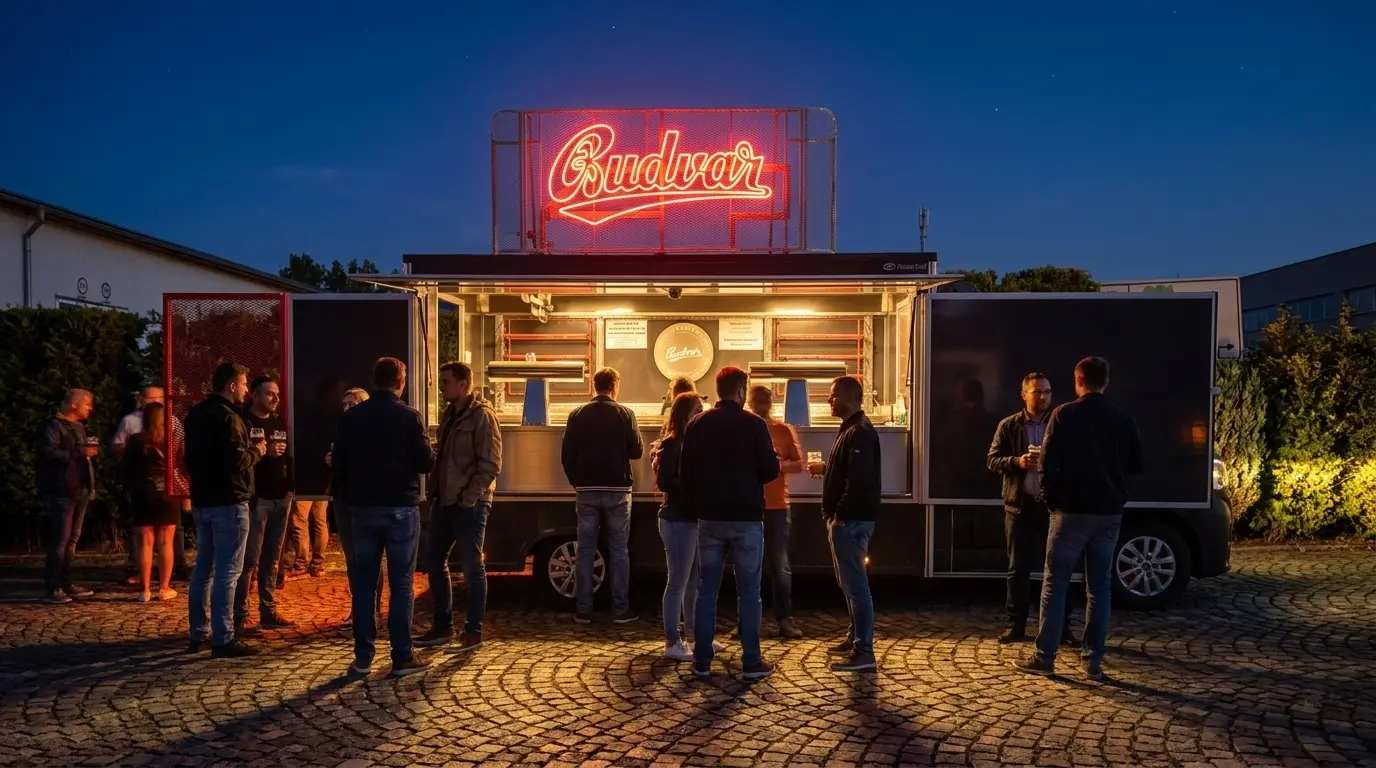 Neón na food trucku Budvar — realizácia Neonworld
