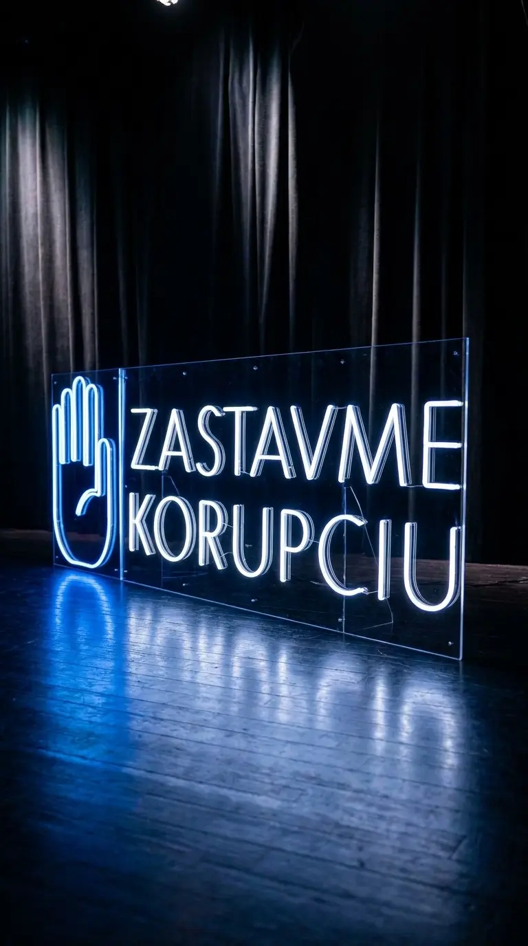 Neón Zastavme korupciu — realizácia Neonworld